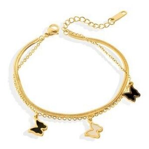 Gold and Black Butterfly Charm Bracelet